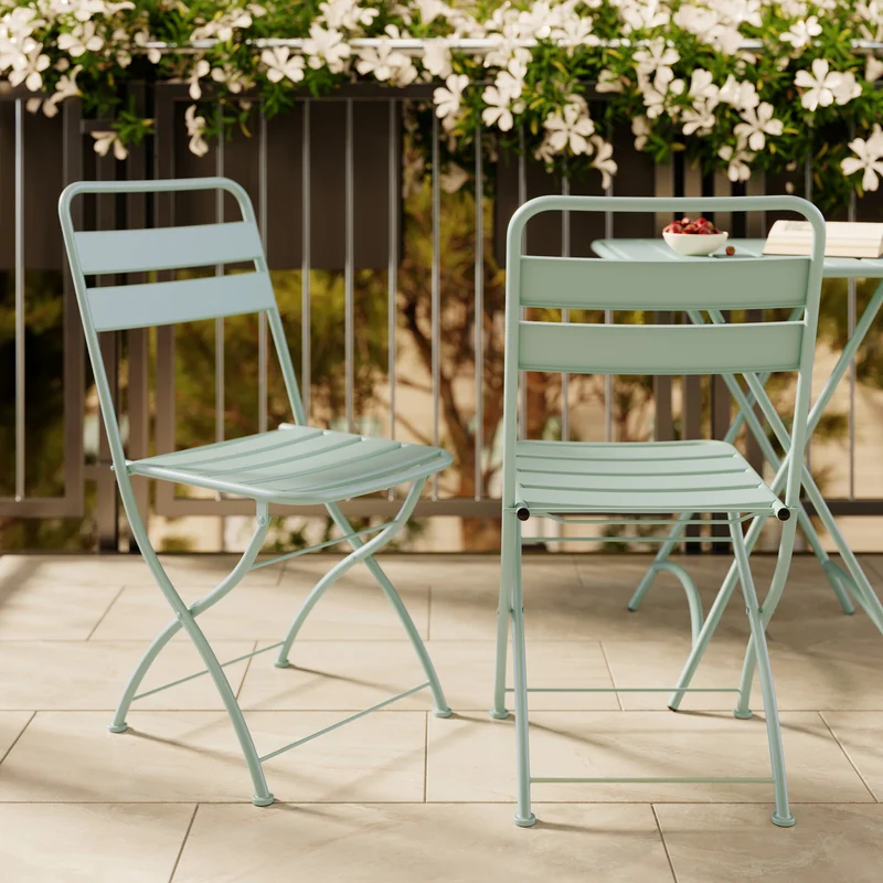 Chaise de jardin Yumi en métal vert clair, pliante (lot de 2)