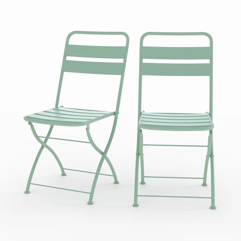 Chaise de jardin Yumi en métal vert clair, pliante (lot de 2)