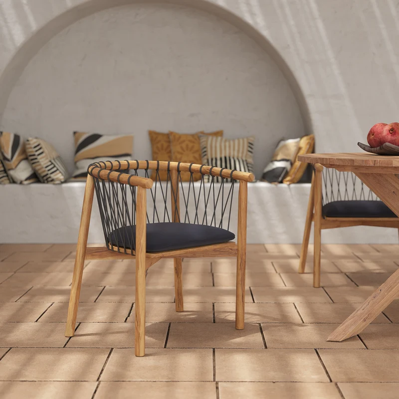 Chaise de jardin Yago en bois de teck et tissu noir