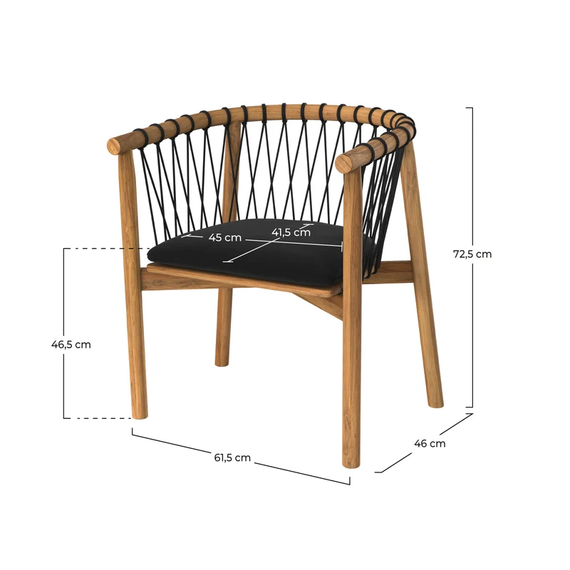 Chaise de jardin Yago en bois de teck et tissu noir