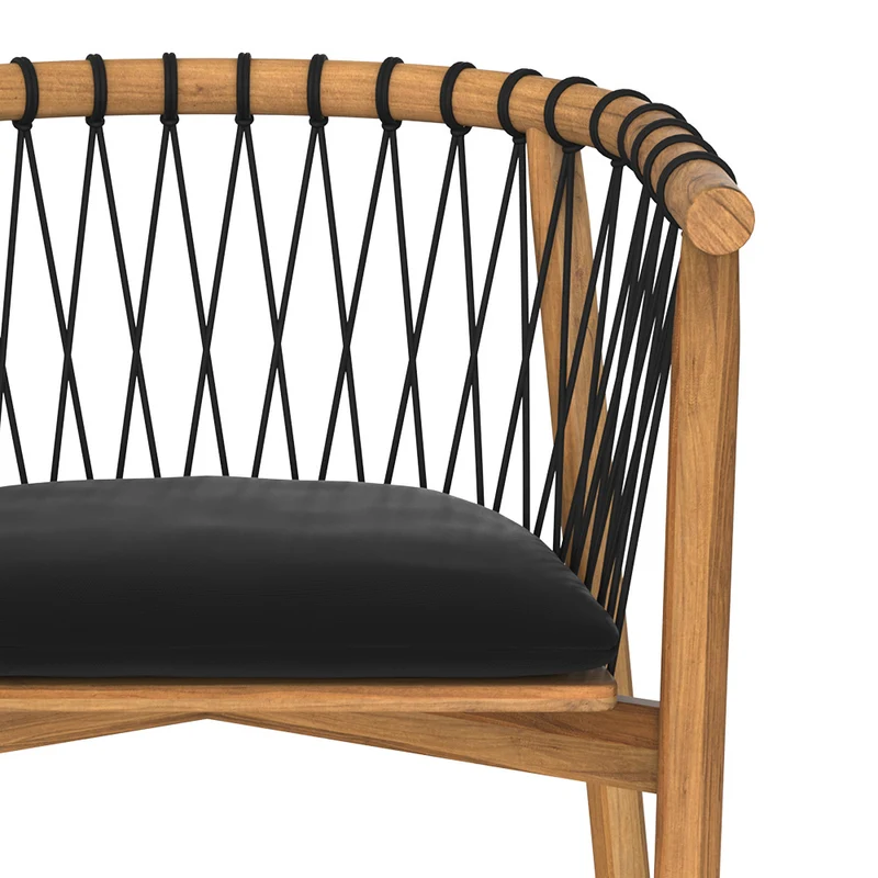 Chaise de jardin Yago en bois de teck et tissu noir