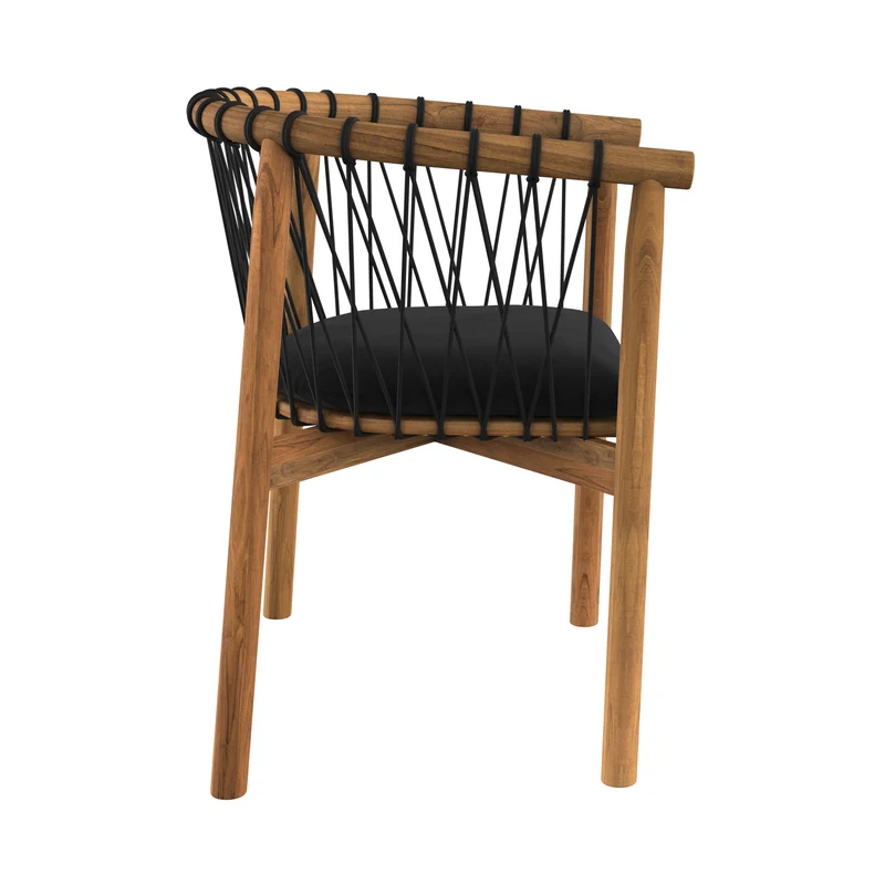 Chaise de jardin Yago en bois de teck et tissu noir