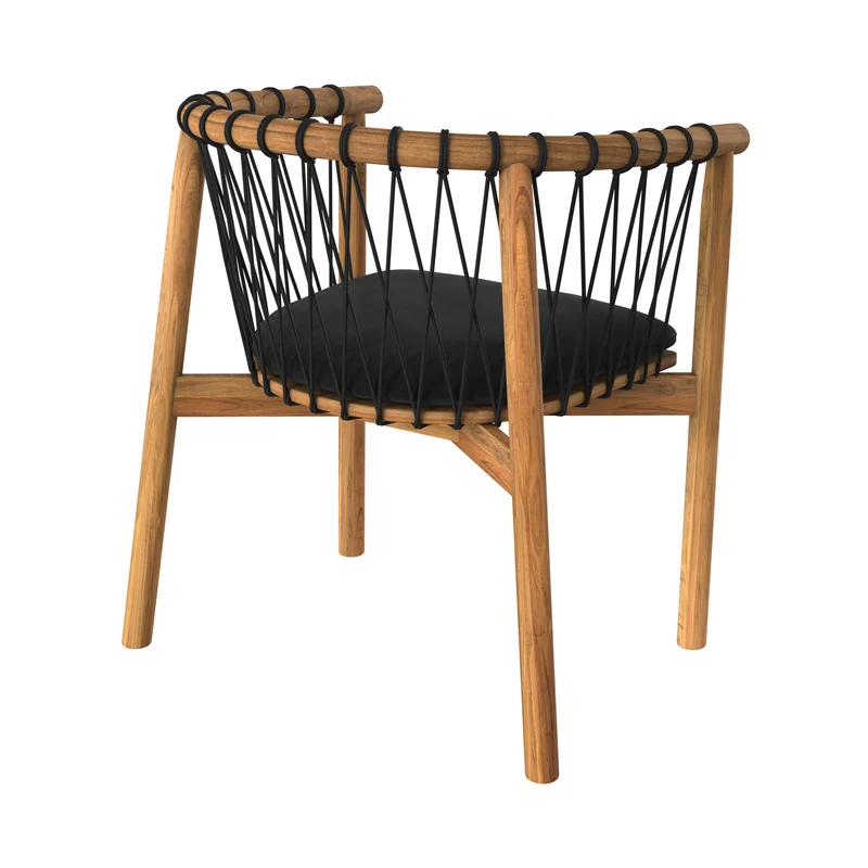 Chaise de jardin Yago en bois de teck et tissu noir