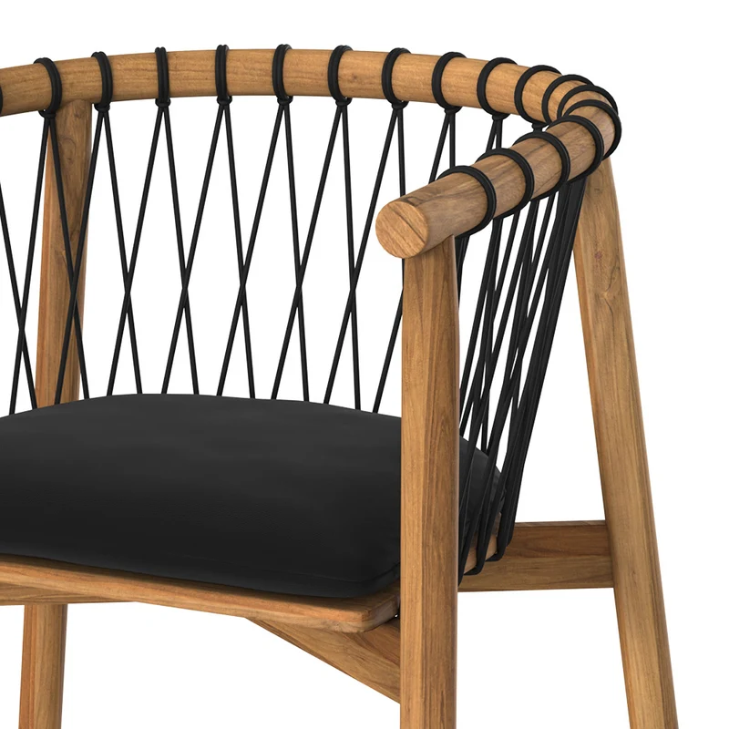 Chaise de jardin Yago en bois de teck et tissu noir