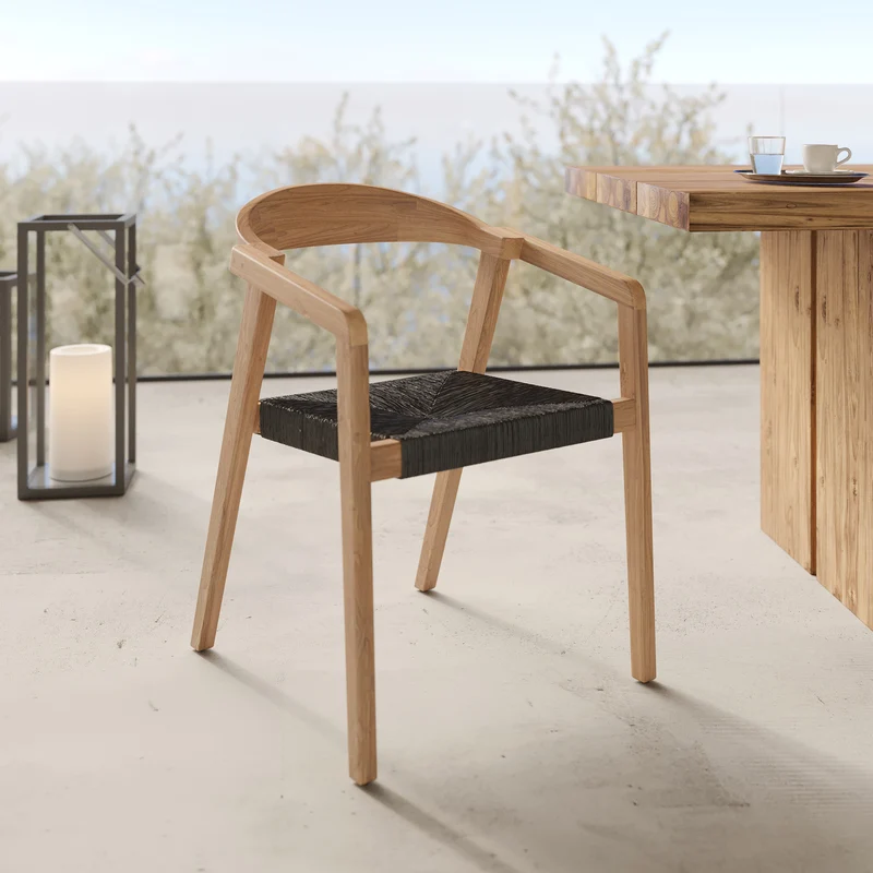 Chaise de jardin Malio en bois de teck recyclé et rotin synthétique