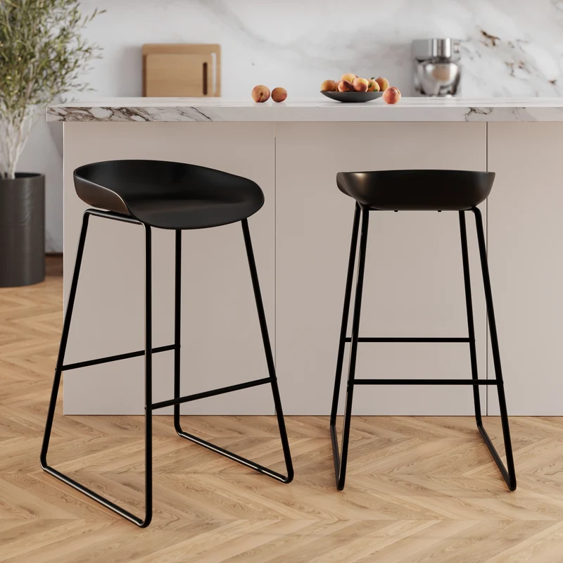 Chaise de bar Yoshi noire 76 cm (lot de 2)