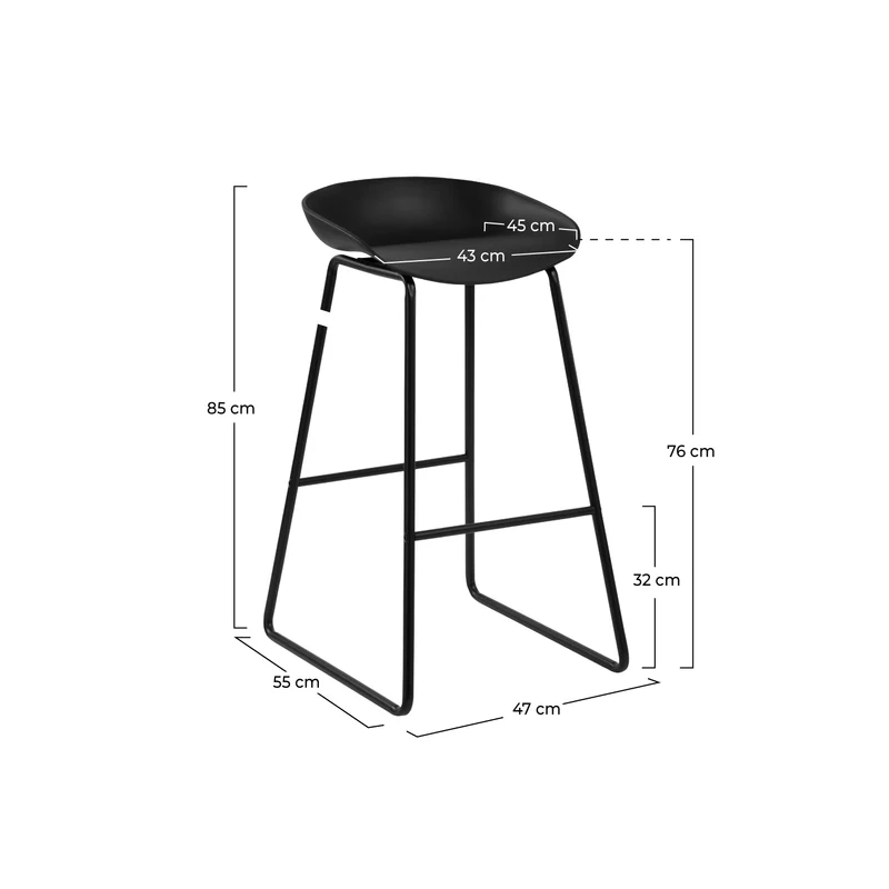 Chaise de bar Yoshi noire 76 cm (lot de 2)