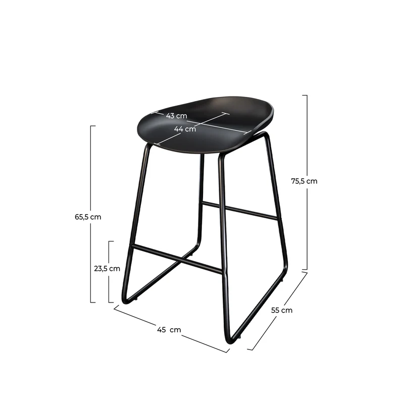 Chaise de bar mi-hauteur Yoshi noire 65.5 cm (lot de 2)