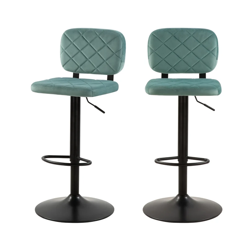 Chaise de bar Viktor en velours vert d'eau 60/81 cm (lot de 2)