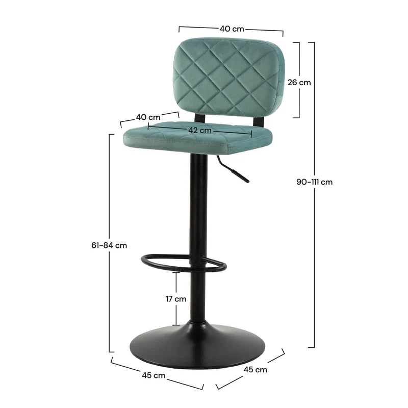 Chaise de bar Viktor en velours vert d'eau 60/81 cm (lot de 2)