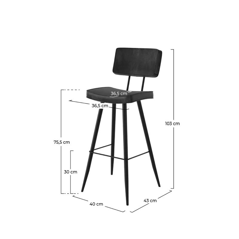Chaise de bar Texas grise/noire 75.5 cm (lot de 2)