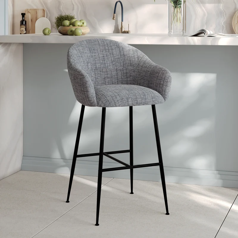 Chaise de bar Socky en tissu gris chiné 76 cm