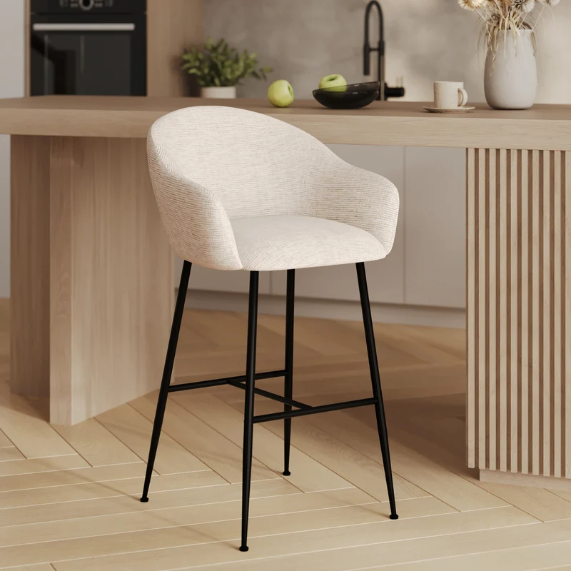 Chaise de bar Socky en tissu beige chiné 76 cm