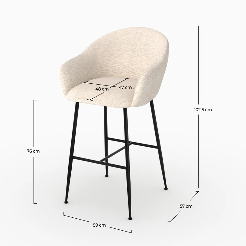 Chaise de bar Socky en tissu beige chiné 76 cm