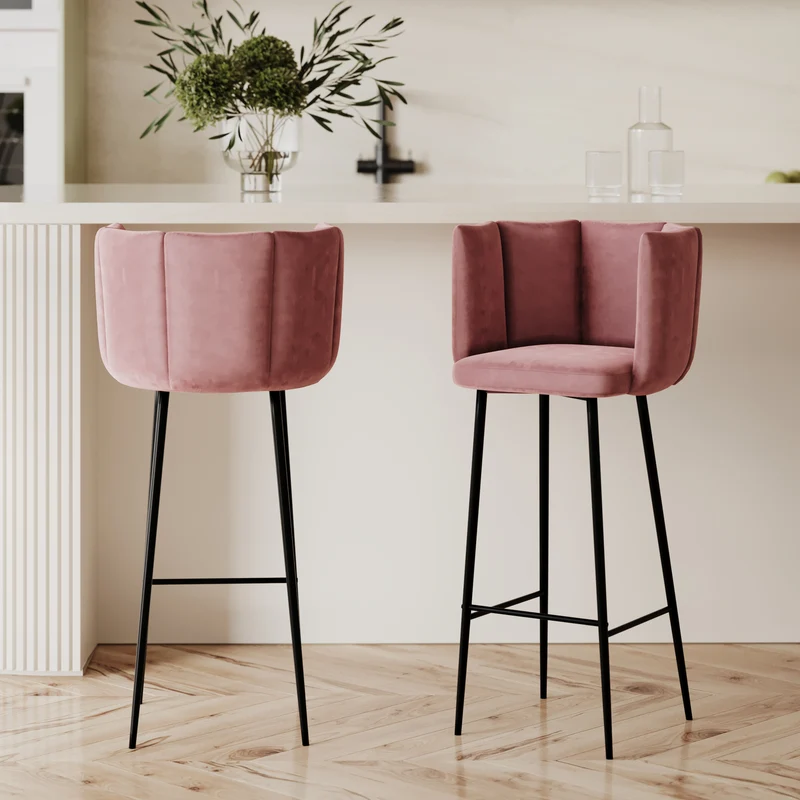 Chaise de bar Rosy en velours rose 75 cm (lot de 2)
