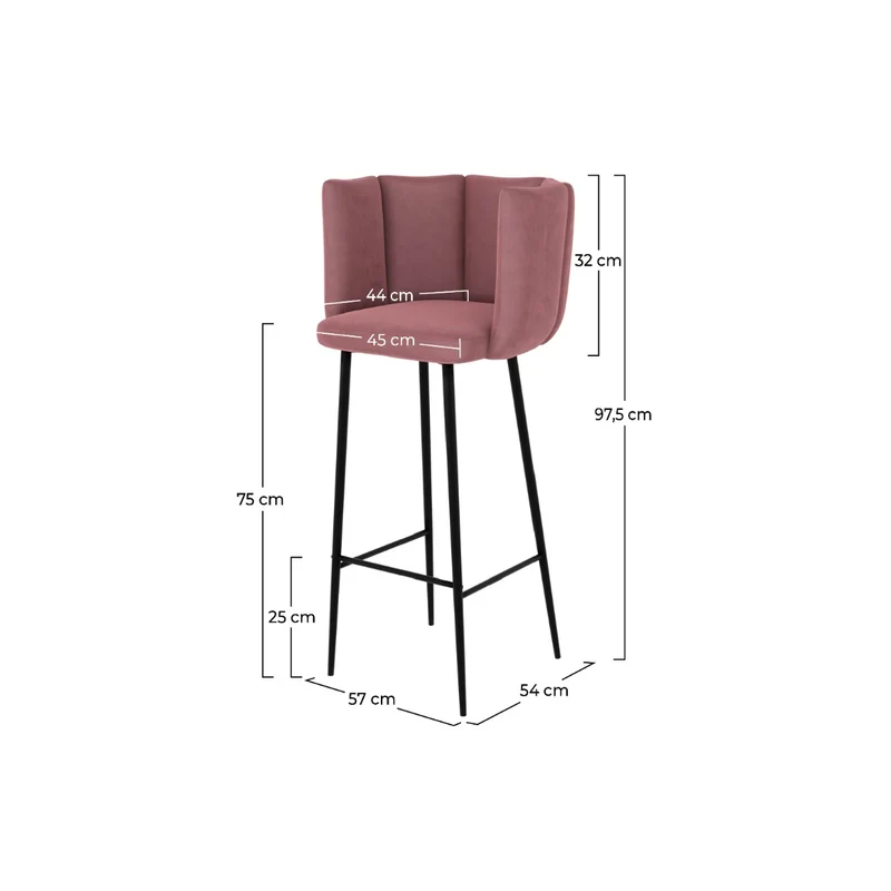 Chaise de bar Rosy en velours rose 75 cm (lot de 2)