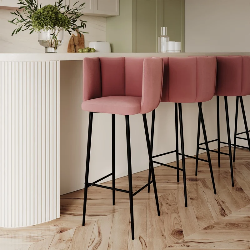 Chaise de bar Rosy en velours rose 75 cm (lot de 2)