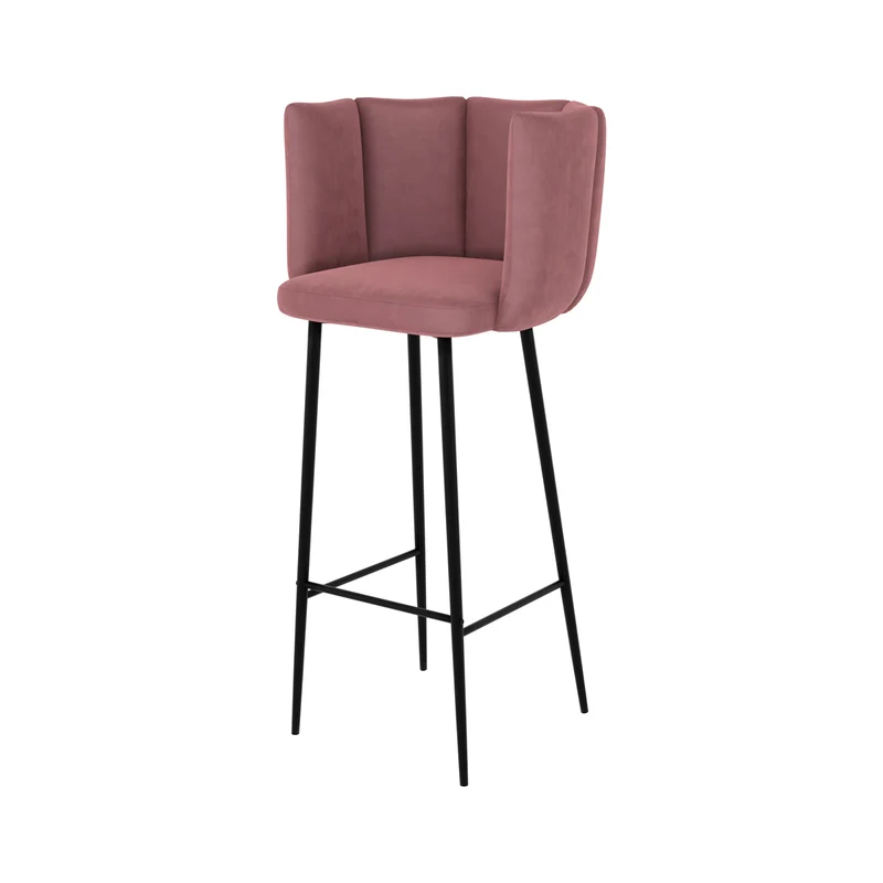 Chaise de bar Rosy en velours rose 75 cm (lot de 2)