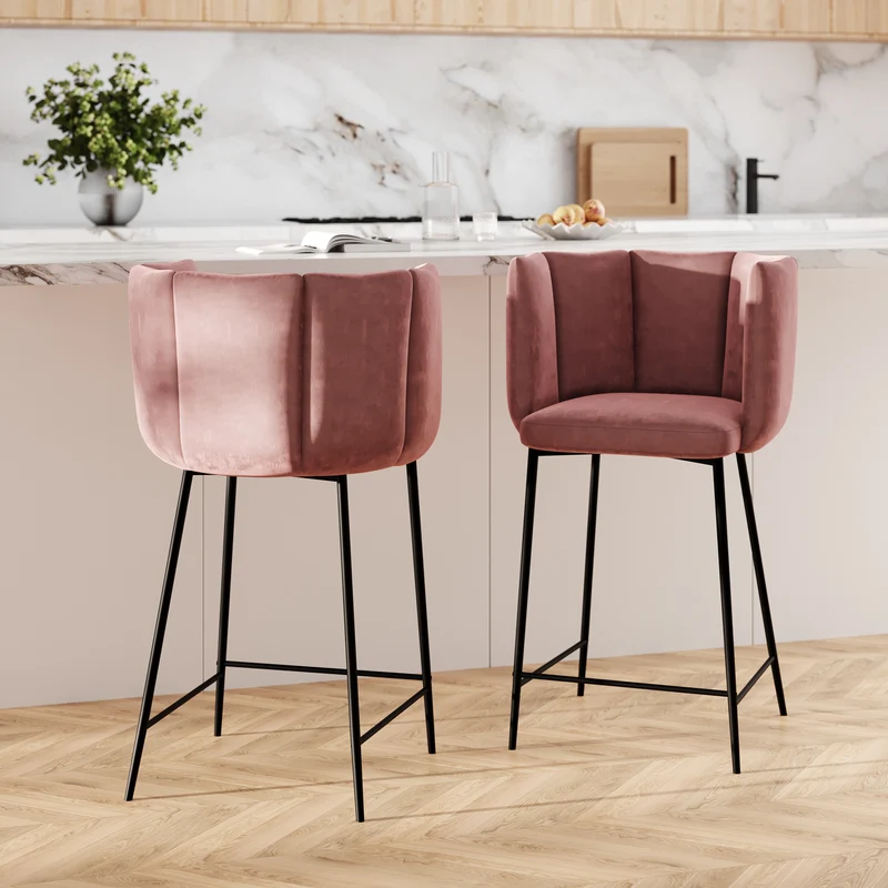 Chaise de bar Rosy en velours rose 67 cm (lot de 2)