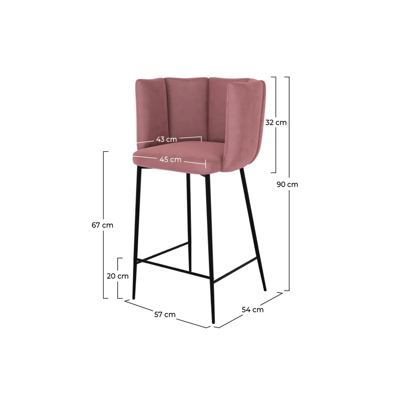 Chaise de bar Rosy en velours rose 67 cm (lot de 2)