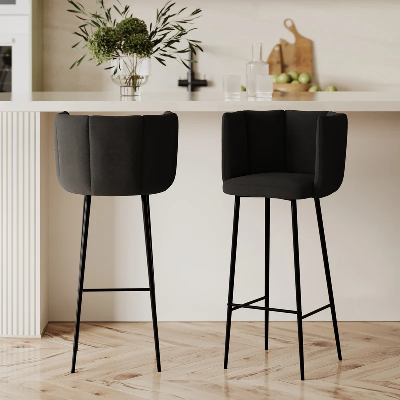 Chaise de bar Rosy en velours noir 75 cm (lot de 2)