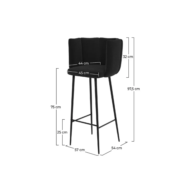 Chaise de bar Rosy en velours noir 75 cm (lot de 2)
