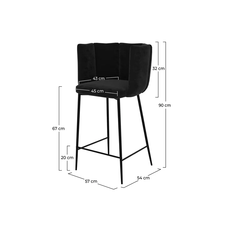 Chaise de bar Rosy en velours noir 67 cm (lot de 2)