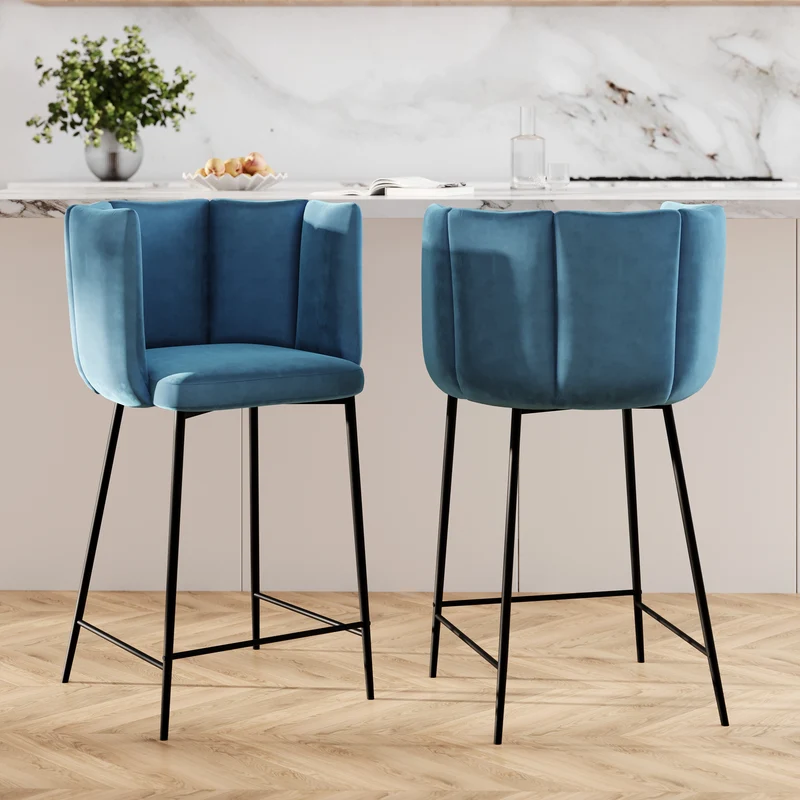 Chaise de bar Rosy en velours bleu 67 cm (lot de 2)