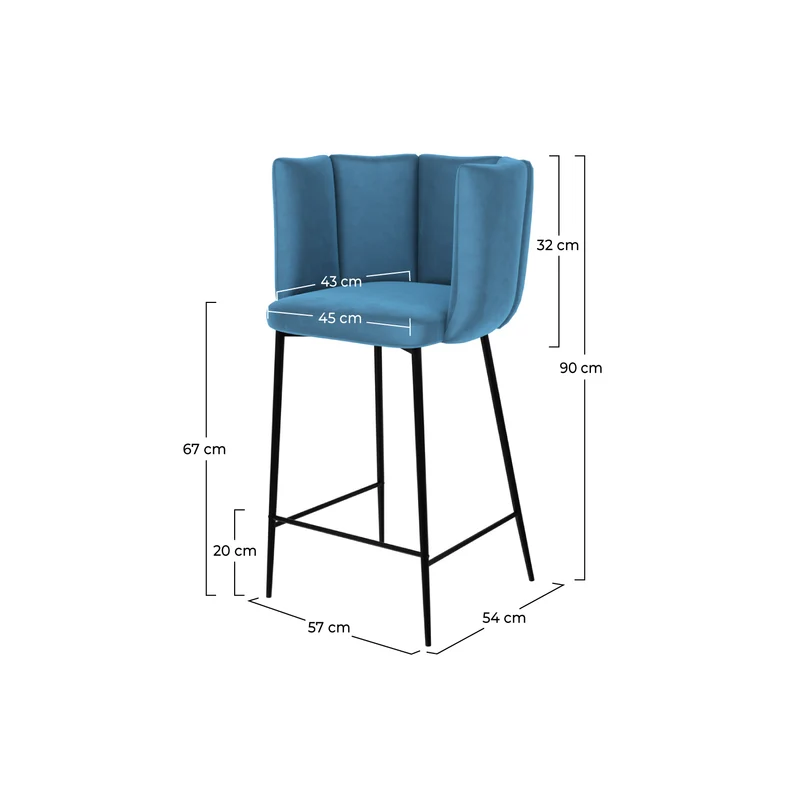 Chaise de bar Rosy en velours bleu 67 cm (lot de 2)