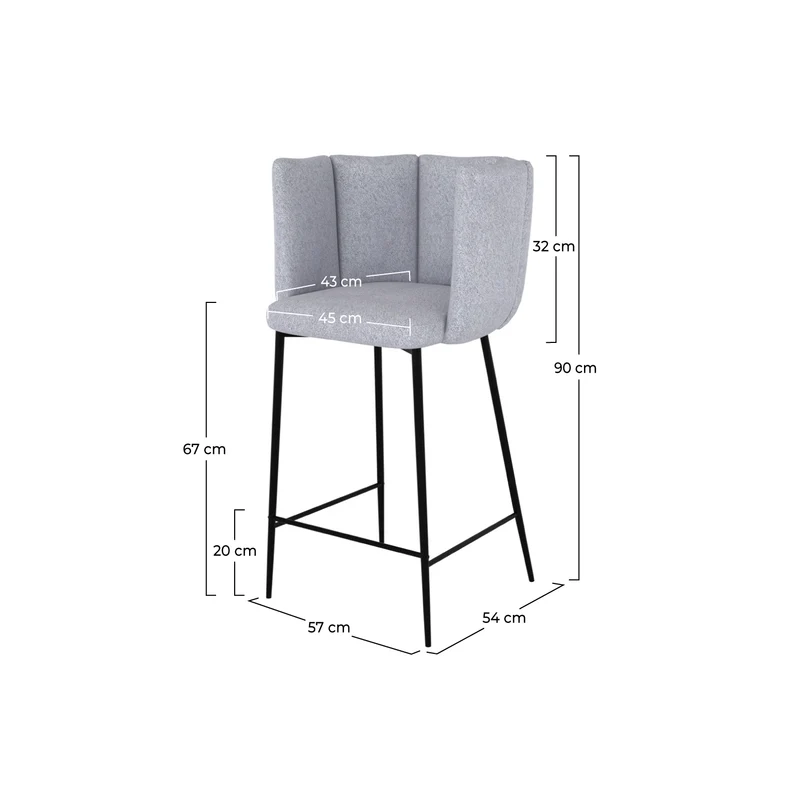Chaise de bar Rosy en tissu gris clair 67 cm (lot de 2)