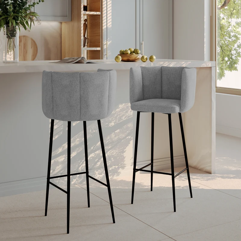 Chaise de bar Rosy en tissu gris clair 75 cm (lot de 2)