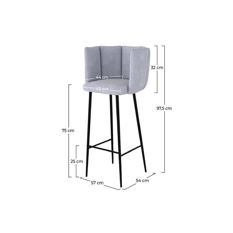 Chaise de bar Rosy en tissu gris clair 75 cm (lot de 2)