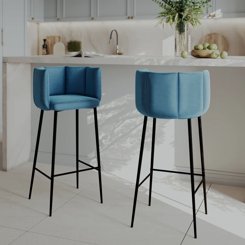 Chaise de bar Rosy en velours bleu 75 cm (lot de 2)