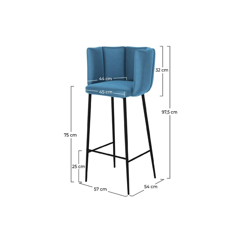 Chaise de bar Rosy en velours bleu 75 cm (lot de 2)