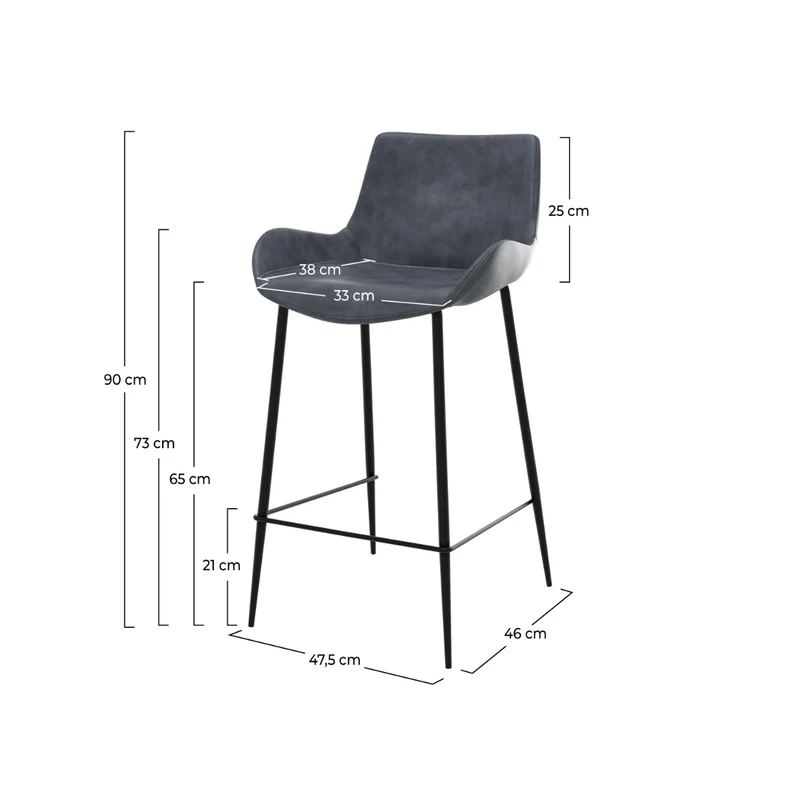 Chaise de bar mi-hauteur Pirata gris/noir 65 cm (lot de 2)