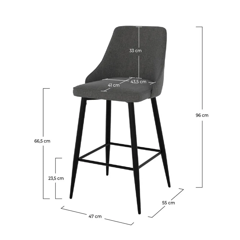 Chaise de bar Pipo en tissu gris foncé 66,5 cm (lot de 2)
