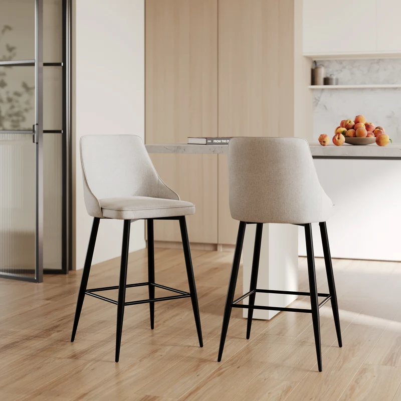 Chaise de bar Pipo en tissu beige 66,5 cm (lot de 2)