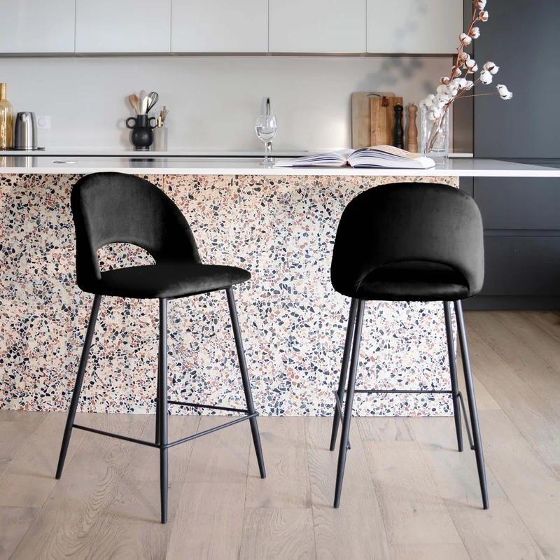 Chaise de bar mi-hauteur Pénélope noire 65 cm (lot de 2)