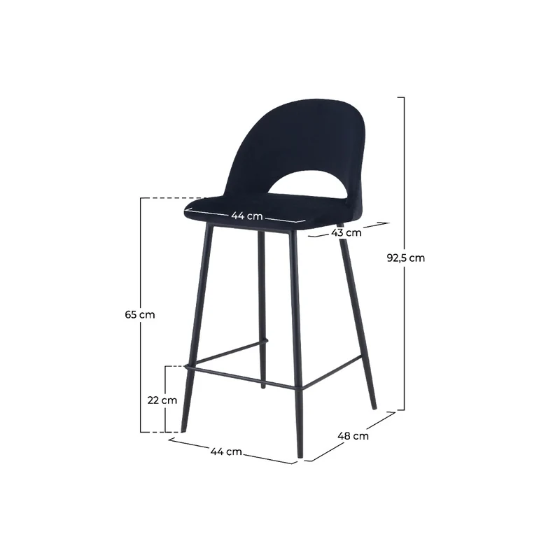Chaise de bar mi-hauteur Pénélope noire 65 cm (lot de 2)