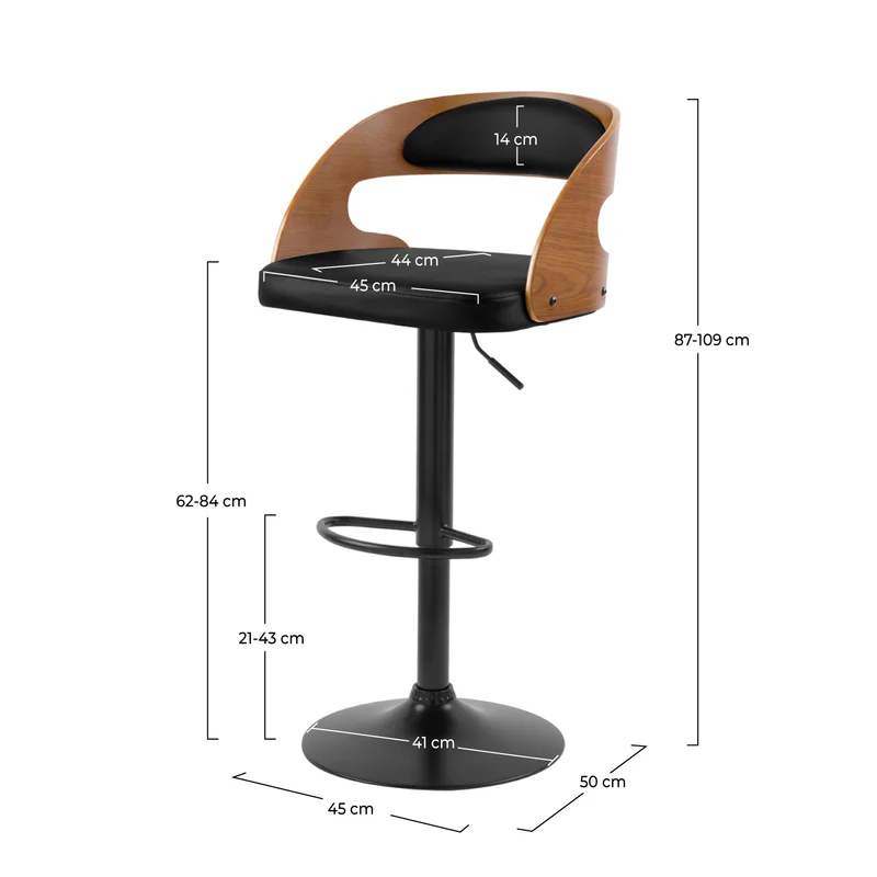 Chaise de bar noire Louis 62/84 cm