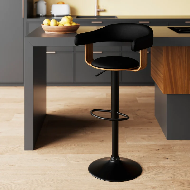 Chaise de bar noire Harold avec accoudoirs 62/84 cm