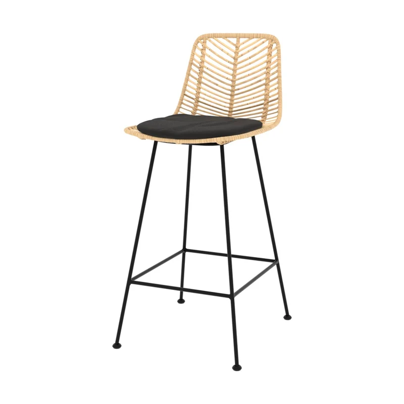Chaise pour îlot central 66 cm Tamara en rotin naturel et noir (lot de 2)
