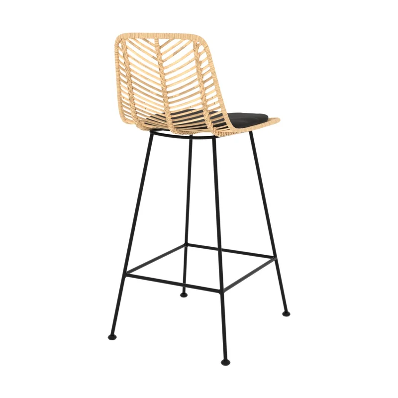 Chaise pour îlot central 66 cm Tamara en rotin naturel et noir (lot de 2)