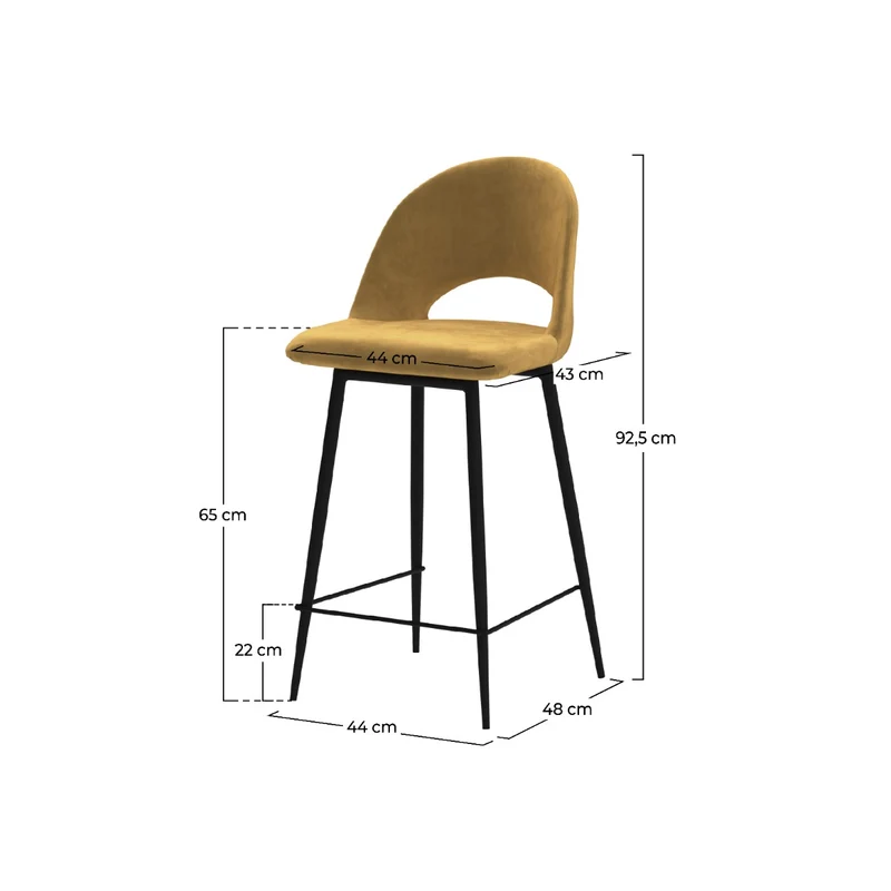 Chaise de bar mi-hauteur Pénélope jaune 65 cm (lot de 2)