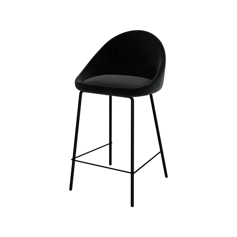 Chaise de bar mi-hauteur Misty en velours noir 65 cm (lot de 2)