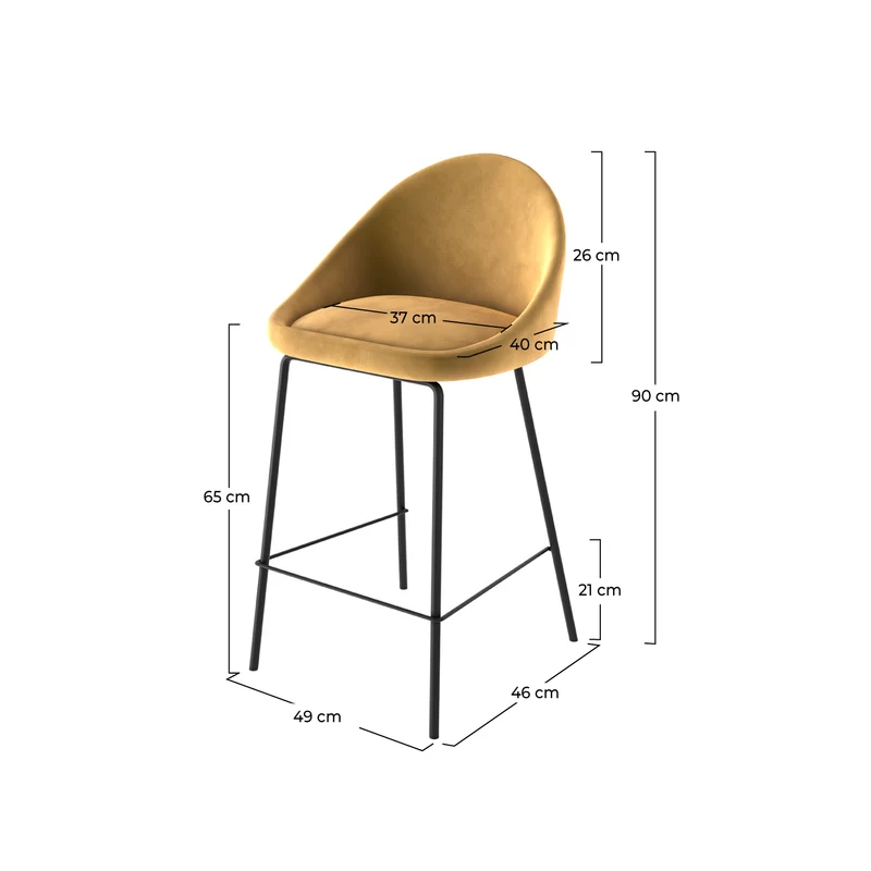 Chaise de bar mi-hauteur Misty en velours jaune 65 cm (lot de 2)