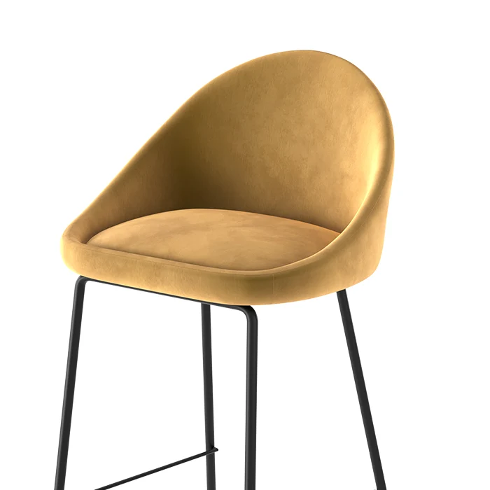Chaise de bar mi-hauteur Misty en velours jaune 65 cm (lot de 2)