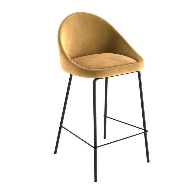 Chaise de bar mi-hauteur Misty en velours jaune 65 cm (lot de 2)