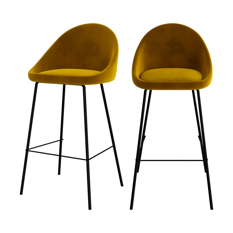 Chaise de bar Misty en velours jaune 75 cm (lot de 2)