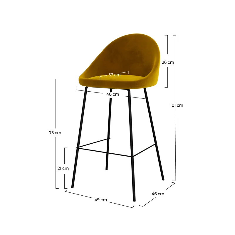 Chaise de bar Misty en velours jaune 75 cm (lot de 2)